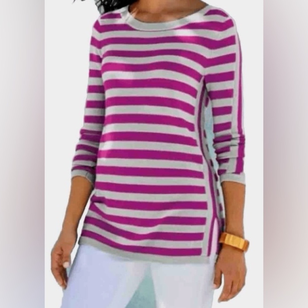 Soft Surroundings Sierra Striped Pink and Gray Sweater